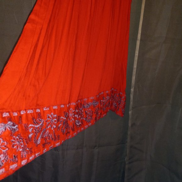 Red Dress w/ Grey Embroidery and a back cutout. - Picture 6 of 7